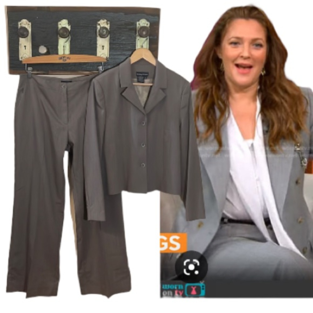 NWOT Tristan and Iseut Grey Taupe Mix Blazer and Dress Pants Suit Set Size 16
